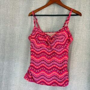 Croft & Barrow Pink Multicolor Tankini Swim Top – Adjustable Straps – Size 16